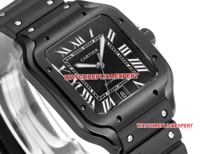 THB factory Cartier Santos super cloneblack dial rubber model side live photo