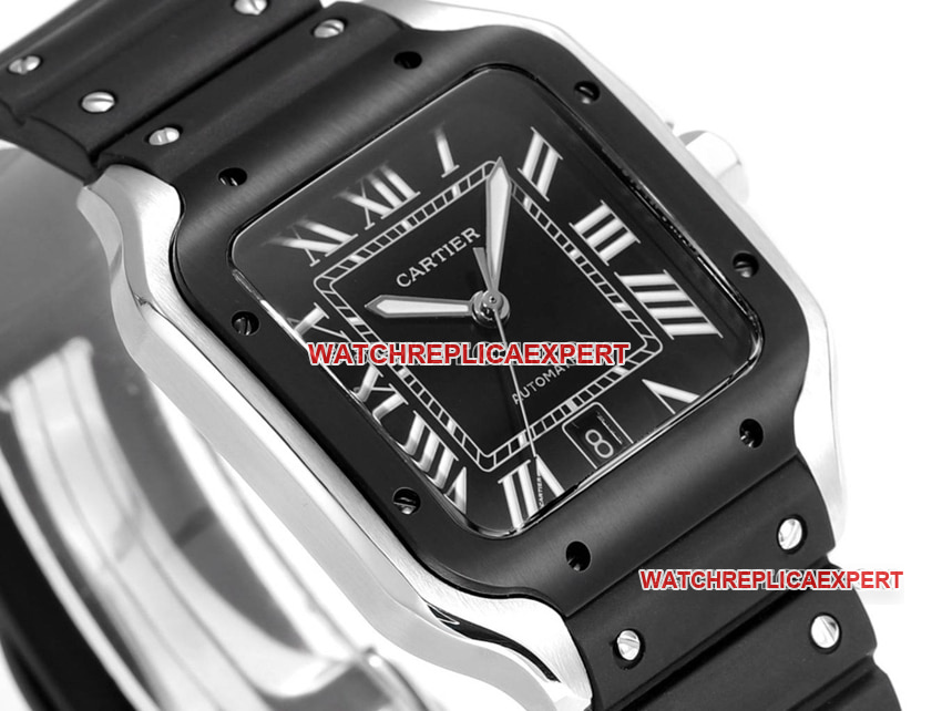 THB factory Cartier Santos super cloneblack dial rubber model side live photo