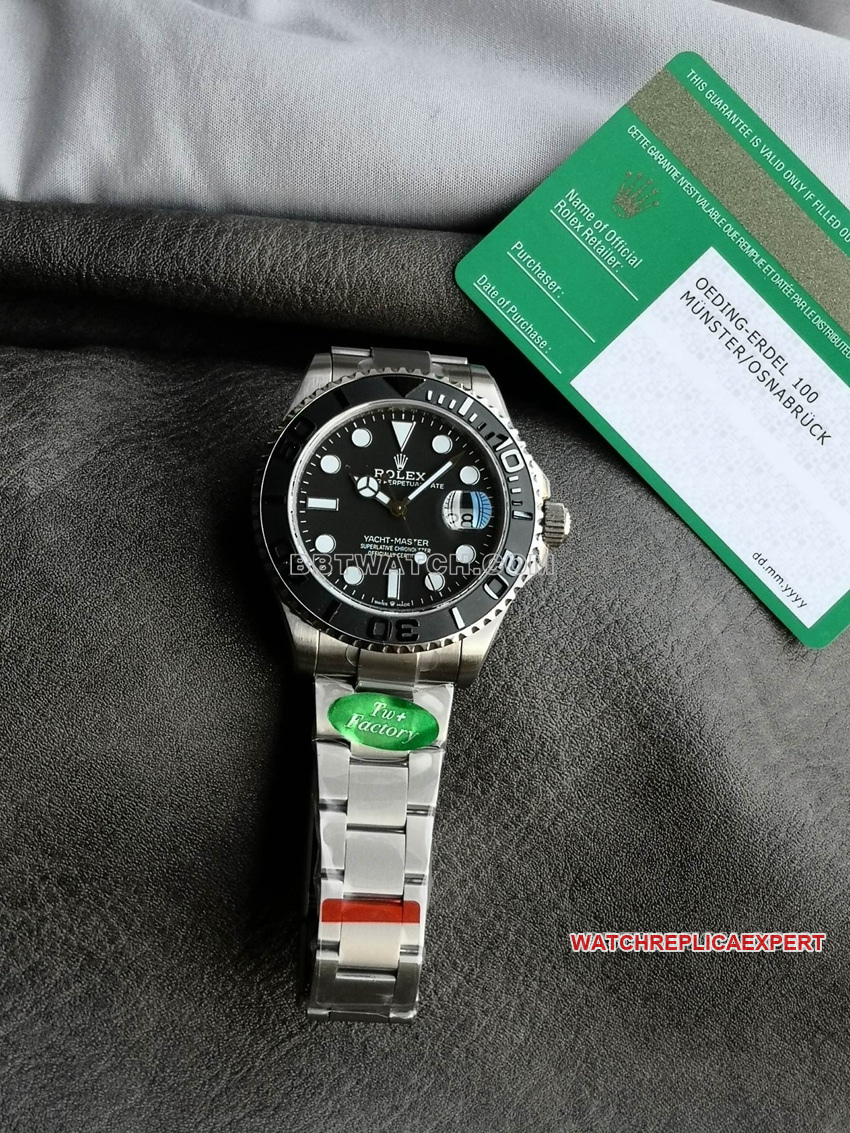 TW+ factory Rolex Yacht-Master 1:1super cloneblack dial42mmsteel bracelet front live photo
