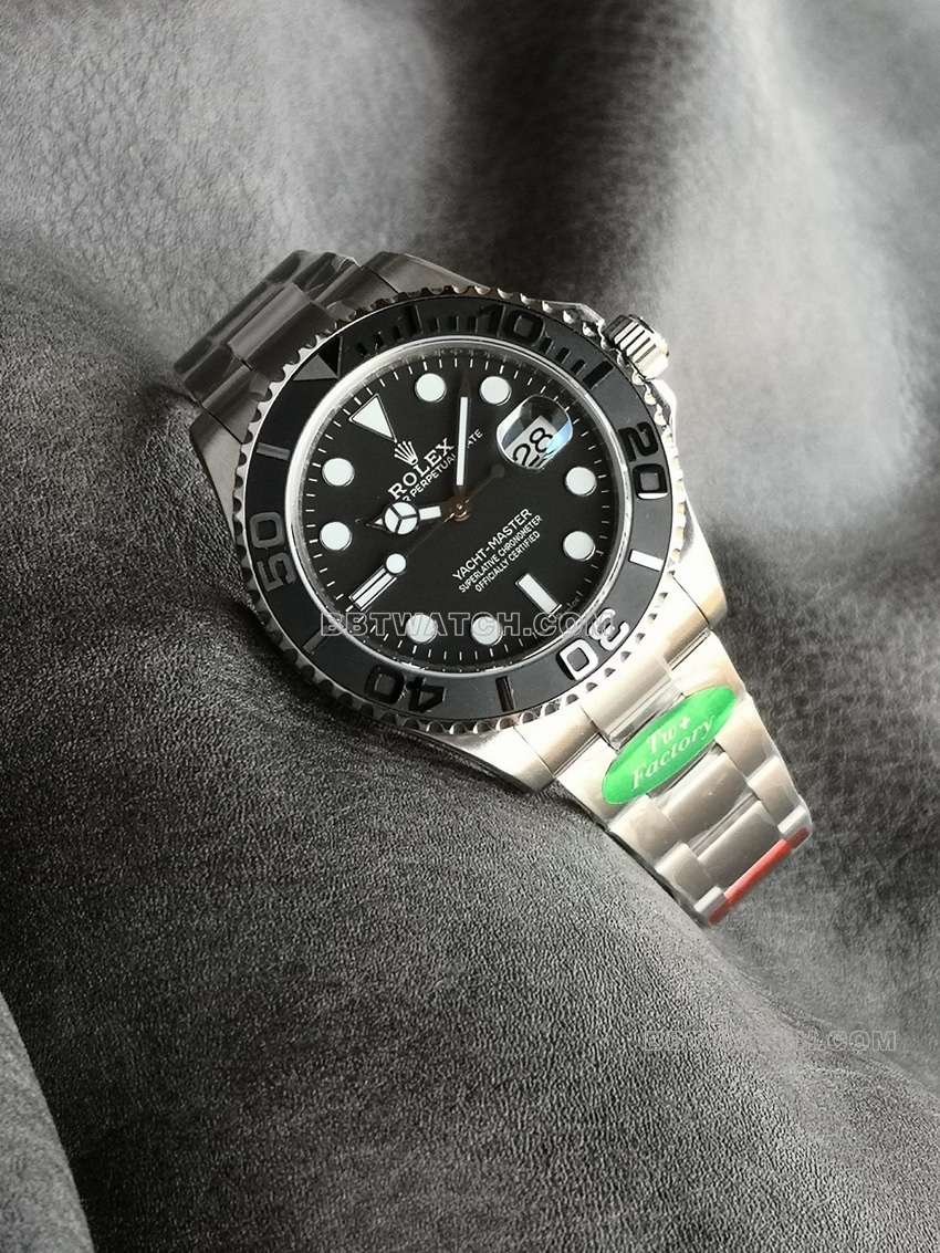 TW+ factory Rolex Yacht-Master 1:1super cloneblack dial42mmsteel bracelet front live photo