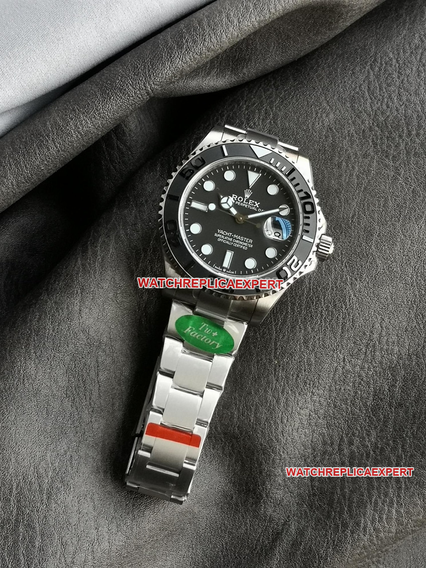 TW+ factory Rolex Yacht-Master 1:1super cloneblack dial42mmsteel bracelet front live photo