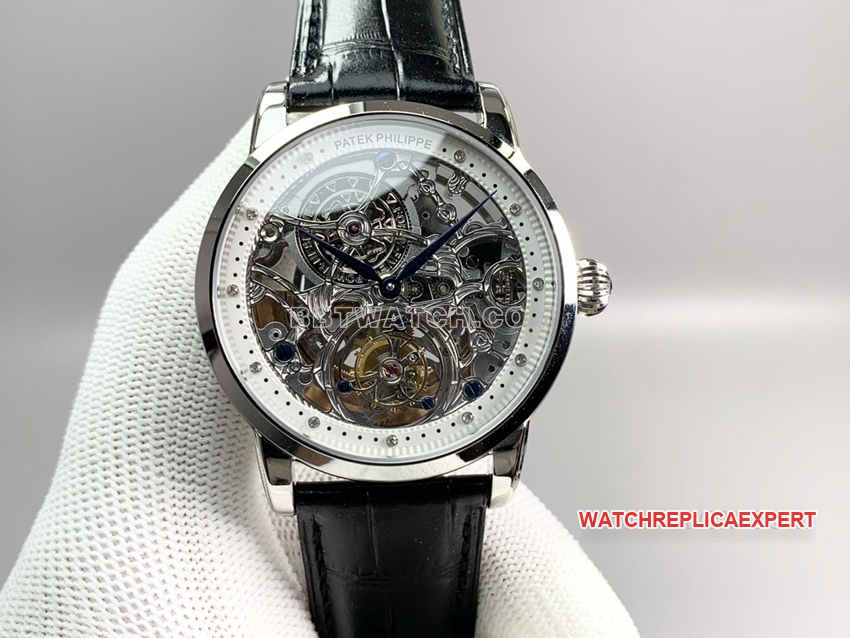 PPLPatek Philippetop-tier replica hollow plate tourbillonleather strap model front live photo
