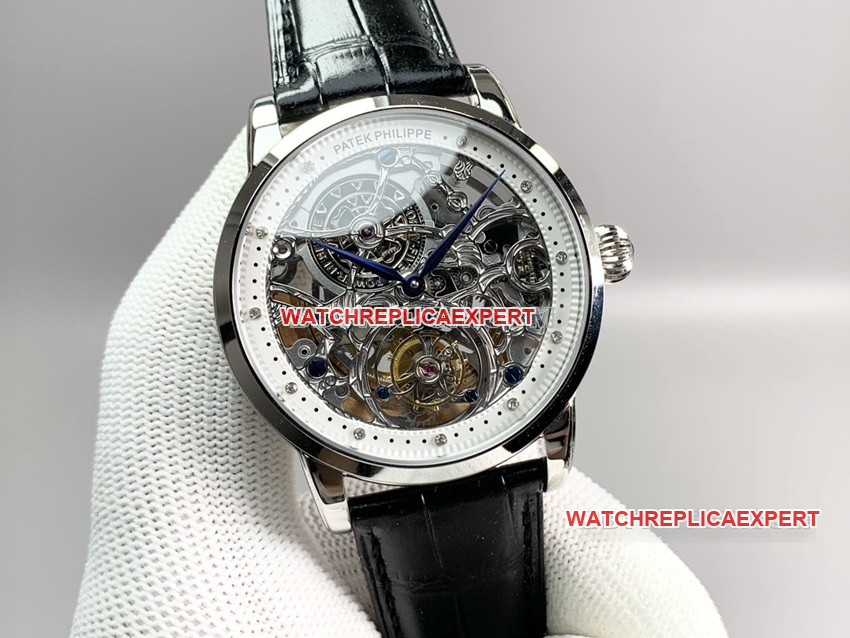 PPLPatek Philippetop-tier replica hollow plate tourbillonleather strap model front live photo