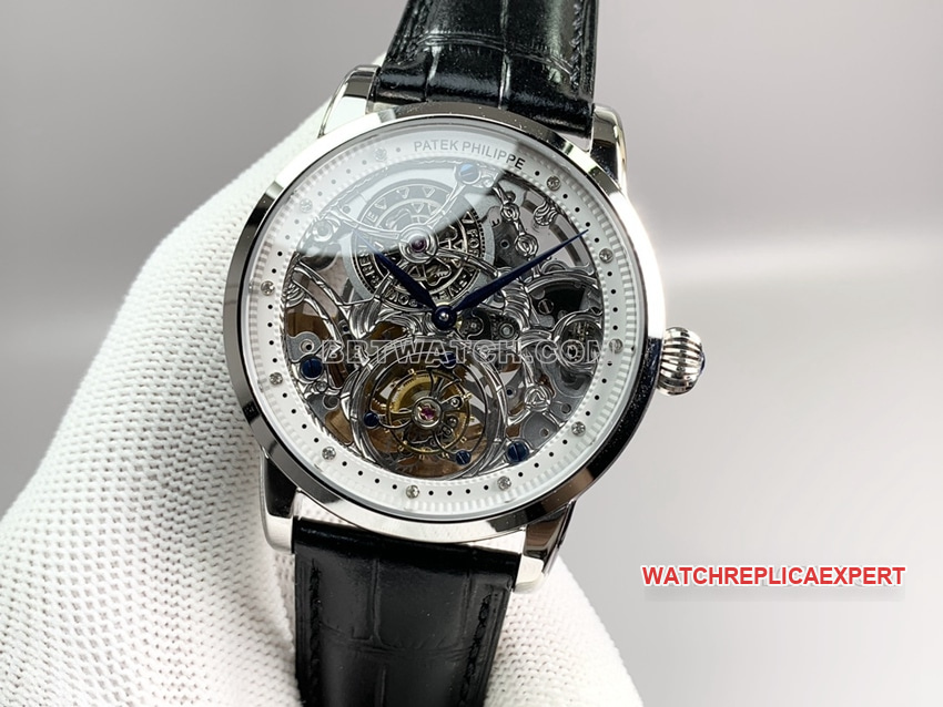 PPLPatek Philippetop-tier replica hollow plate tourbillonleather strap model front live photo