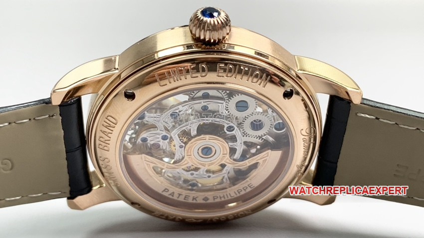 PPLPatek Philippe1:1super clonerose gold hollow plate tourbillonleather strap caseback live photo