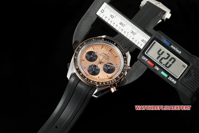 Omega Speedmaster top 1:1 imitation pink gold plate rubber models 310.20.42.50.99.001 front real picture