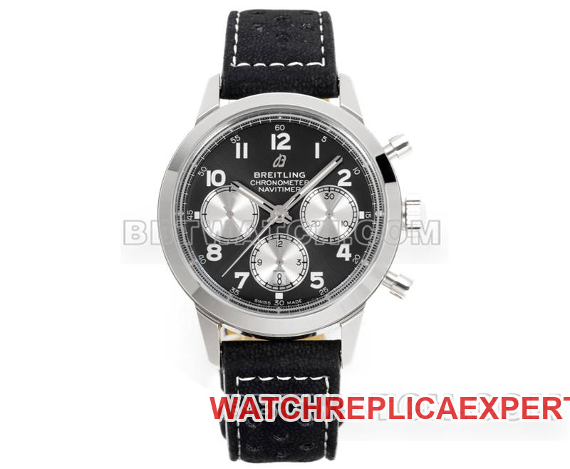 Photo en direct de face de la montre réplique haut de gamme Breitling, manufacture BLS Yueyang, cadran noir41mmchronographe7750mouvementbracelet en cuir