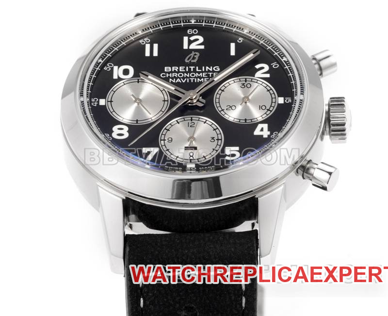 Photo en direct de face de la montre réplique haut de gamme Breitling, manufacture BLS Yueyang, cadran noir41mmchronographe7750mouvementbracelet en cuir