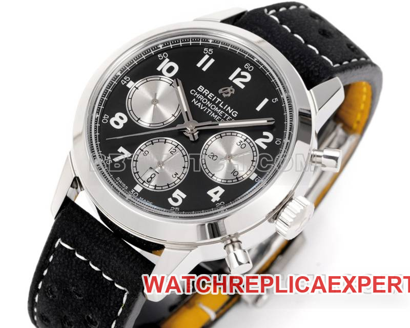 Photo en direct de face de la montre réplique haut de gamme Breitling, manufacture BLS Yueyang, cadran noir41mmchronographe7750mouvementbracelet en cuir