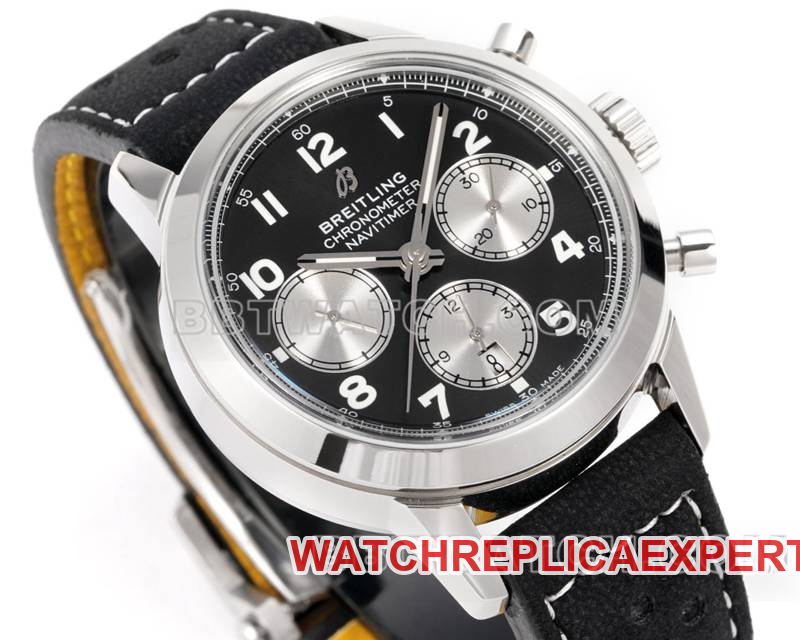 Photo en direct de face de la montre réplique haut de gamme Breitling, manufacture BLS Yueyang, cadran noir41mmchronographe7750mouvementbracelet en cuir