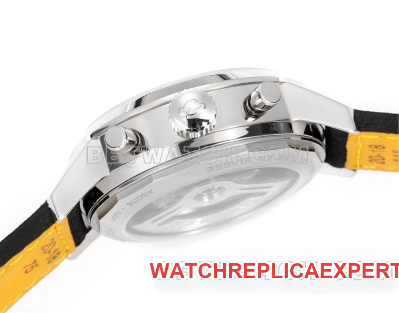 Photo en direct latérale de la montre réplique haut de gamme Breitling, manufacture BLS Yueyang, cadran noir41mmchronographe7750mouvementbracelet en cuir