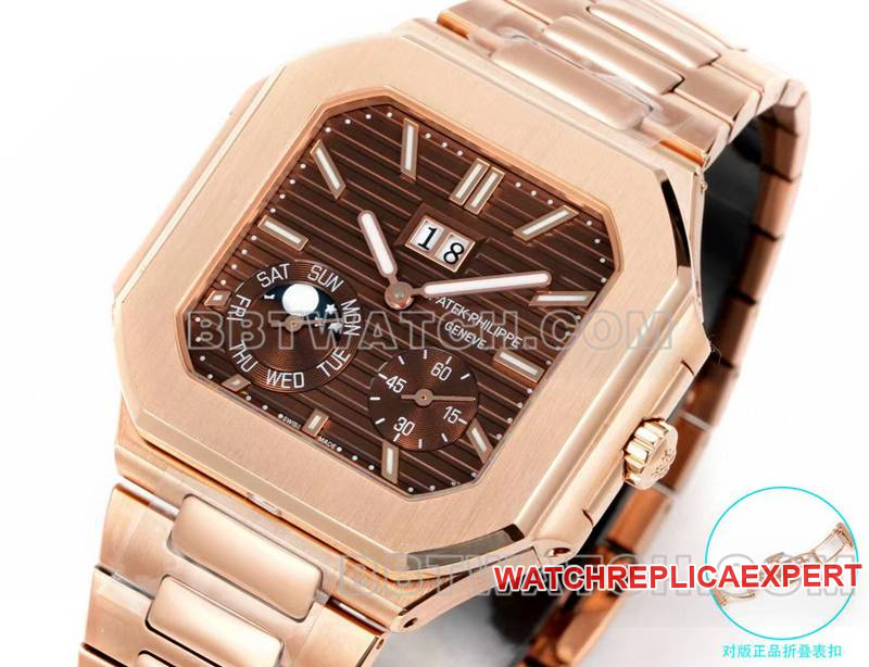 Patek Philippe super clone watch 3k factory 45mm brown green dial240psmovementrose goldsteel bracelet model 5822front live photo