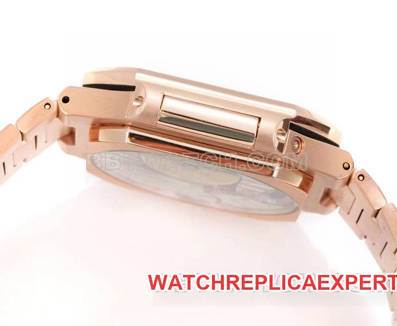 Patek Philippe super clone watch 3k factory 45mm brown green dial240psmovementrose goldsteel bracelet model 5822 side ear surface live photos
