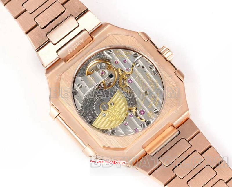 Patek Philippe super clone watch 3k factory 45mm brown green dial240psmovementrose goldsteel bracelet model 5822caseback live photo