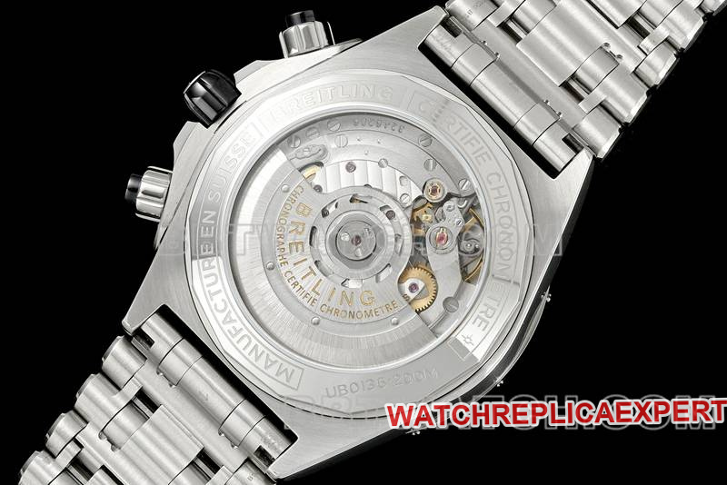Breitling best replica watch TF factory mechanical chronograph black dial 44mm steel bracelet caseback live photo