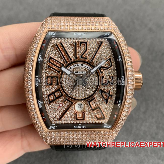 ABF factory Frank Muller best replica watch V45 diamond plate gold diamond case leather braceletfront live photo