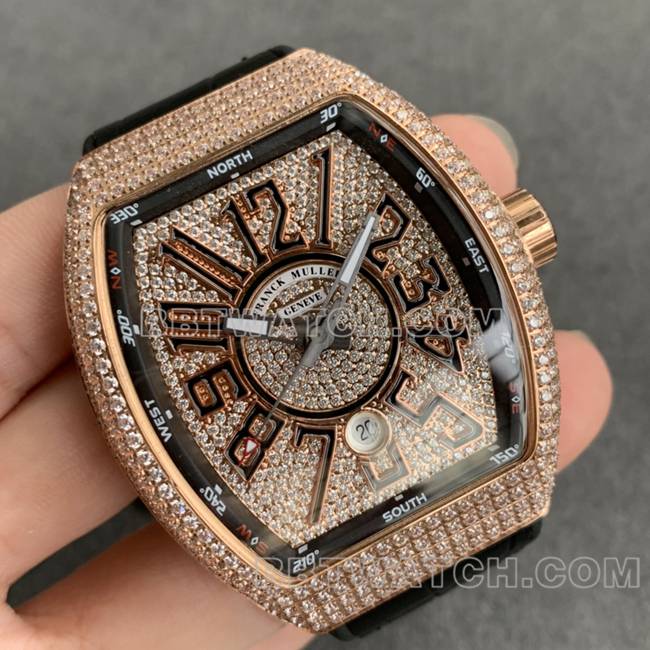 ABF factory Frank Muller best replica watch V45 diamond plate gold diamond case leather braceletfront live photo