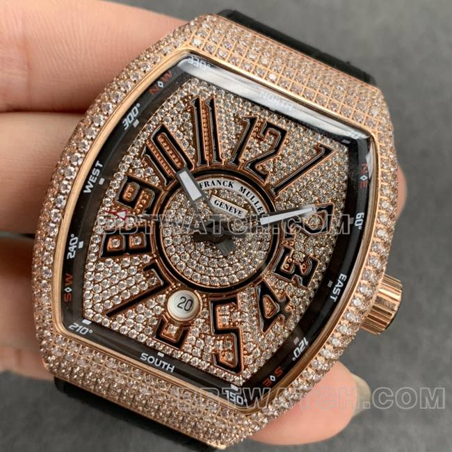 ABF factory Frank Muller best replica watch V45 diamond plate gold diamond case leather braceletfront live photo