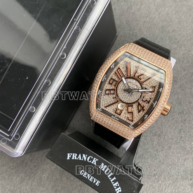 ABF factory Frank Muller best replica watch V45 diamond plate gold diamond case leather braceletfront live photo