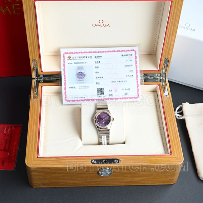 Omega Constellation Purple Dial 28mm Quartz Replica Watch Best Quality Real Shot