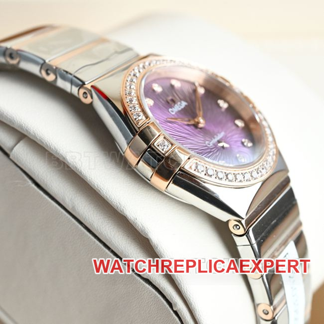 Best Replica Watch Omega Constellation Purple Dial 28mm Quartz Side Real Photo