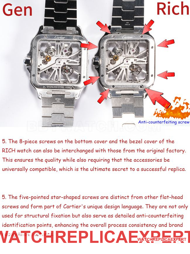 RF factory Cartier hollow Santos top-tier replica watch comparison Genuine difference