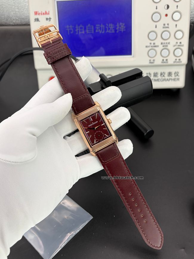 top-tier replica watch JJF factory Jaeger-LeCoultre flip watch burgundy dial 398256Jfront live photo