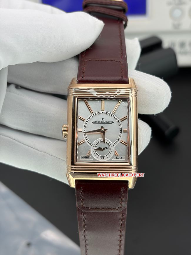top-tier replica watch JJF factory Jaeger-LeCoultre flip watch burgundy dial 398256Jfront live photo