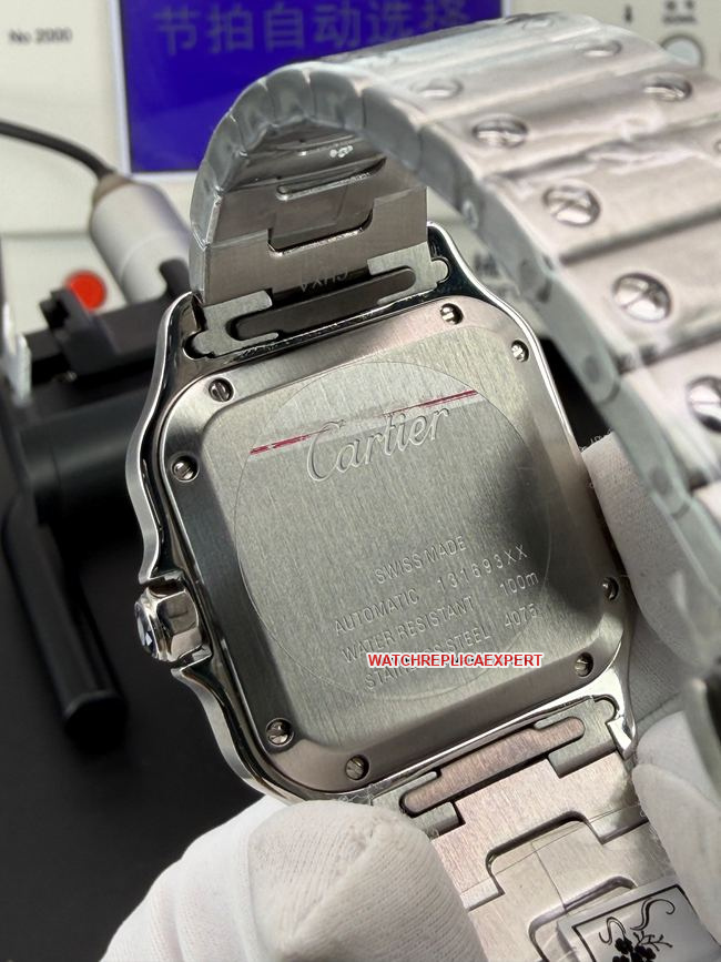 top-tier replica watch BV factory Santos Cartierwhite dialsteel braceletcaseback live photo