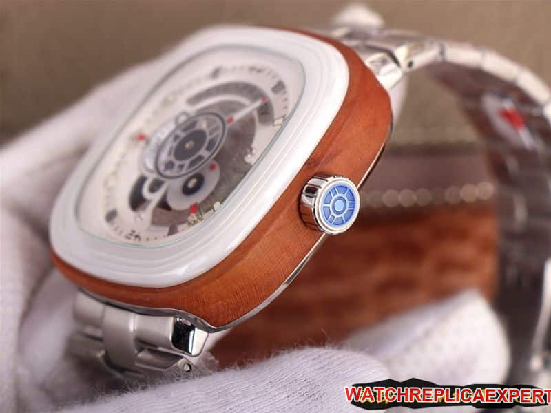 replica seven day display five watch SEVENFRIDAY/automatic movementmen's watch Swiss steel bracelet large dial white detail shots