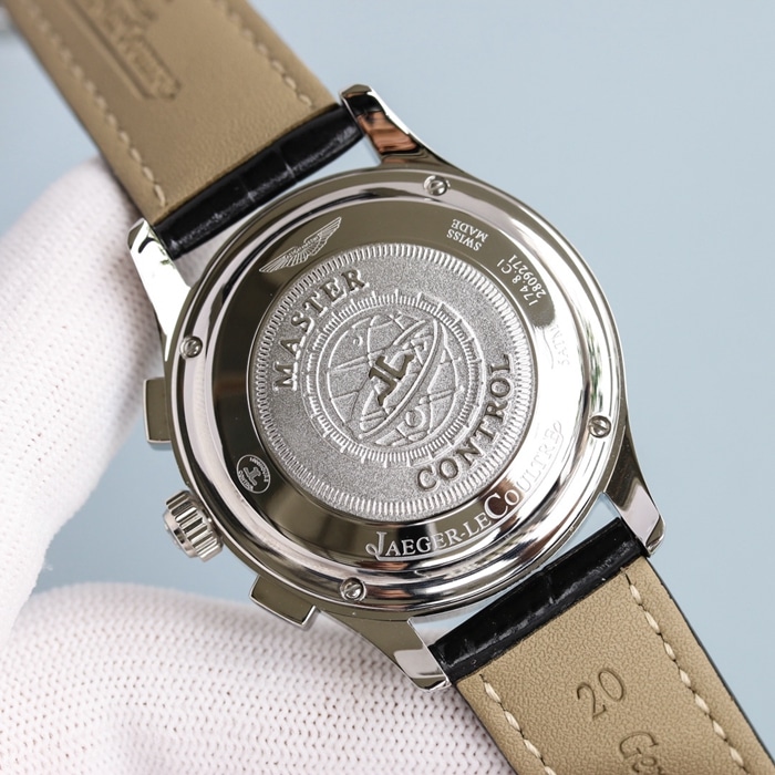 Top-tier replica watch Jaeger-LeCoultre men's white dial master series fully automatic movementleather strap watch back cover picture