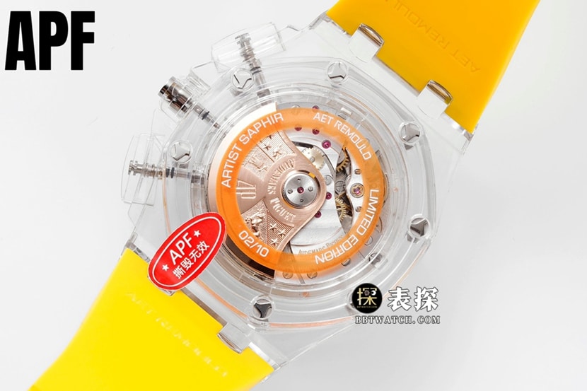 APF offshore Audemars Piguet 1:1 replica watch The Bad Guys Warrior Sunshine Yellow Rubber Model Back Real Shot