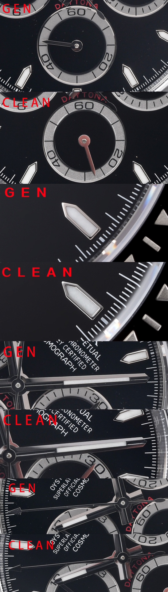 Factory C black Daytona genuine and fake comparison evaluation Rolextop-tier replica watch 126500dial comparison chart