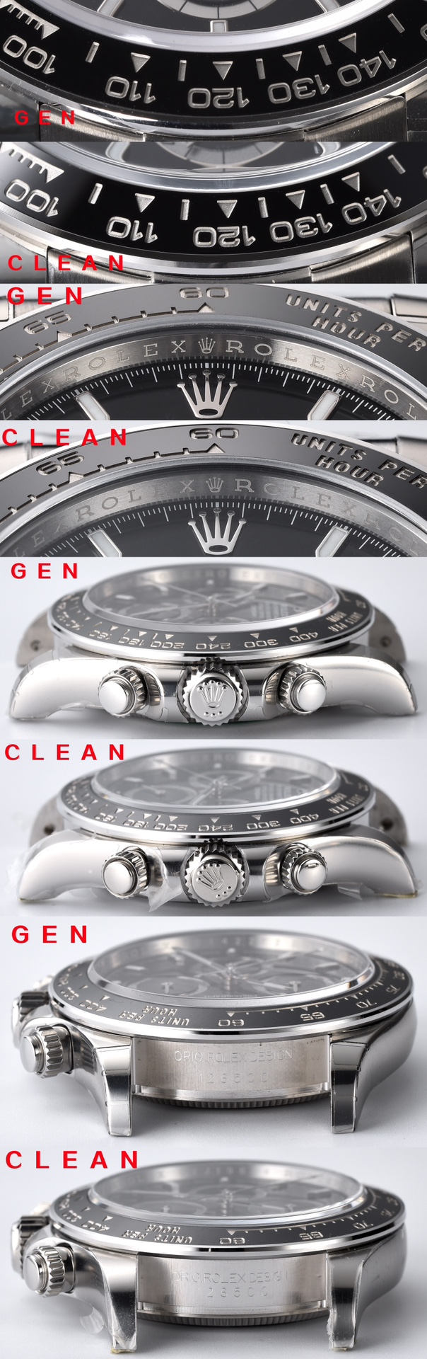 C factory black Daytona genuine and fake comparison evaluation Rolextop-tier replica watch 126500case comparison chart