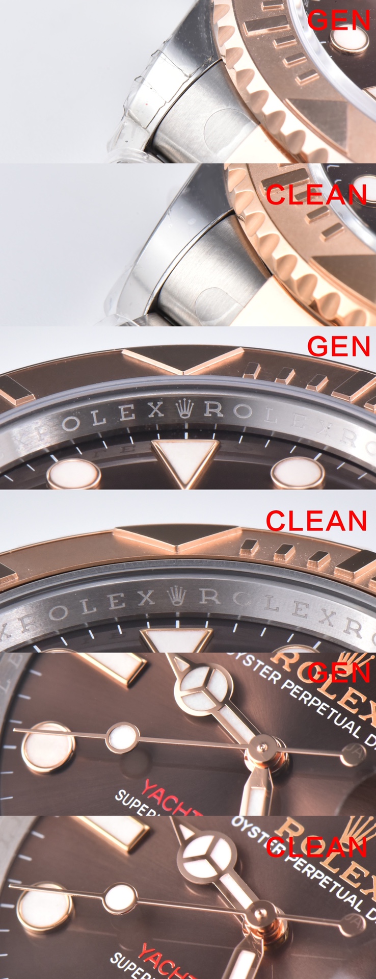 C Factory Yacht-Master Chocolate Color Authentic and Fake Comparison Evaluation Rolextop-tier Replica Watch Appearance Comparison Chart