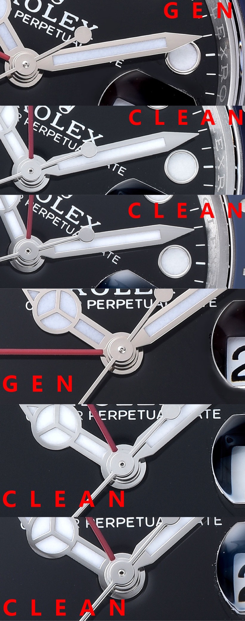C factory GMT-MasterPepsi bezel genuine and fake comparison evaluation Rolextop-tier replica table pointer comparison chart