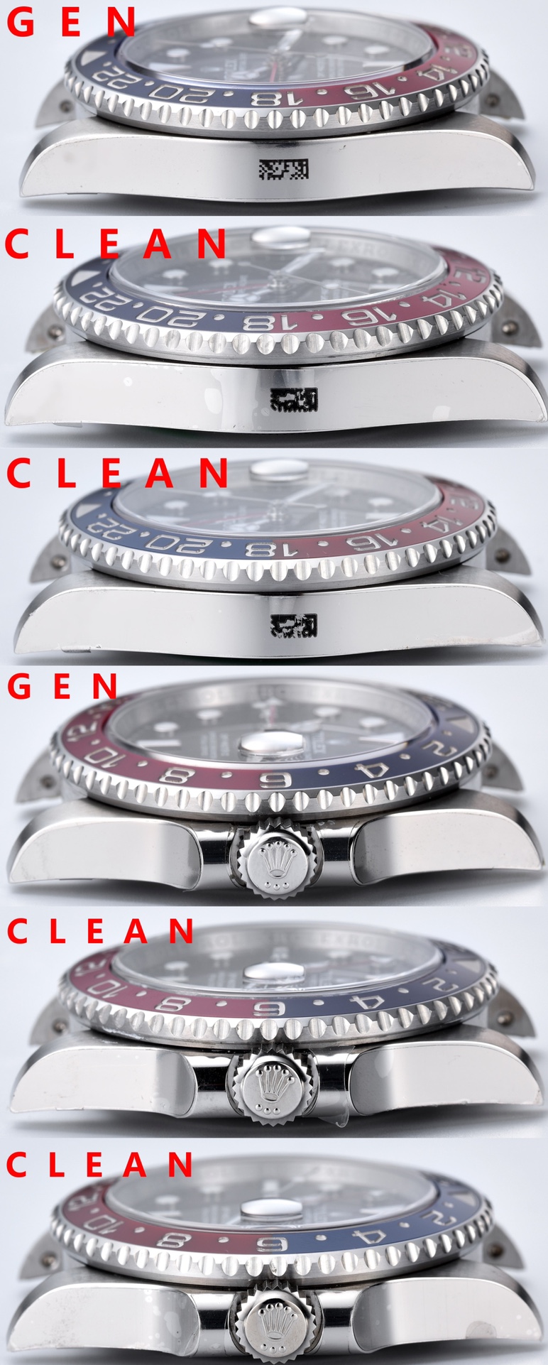 C factory GMT-MasterPepsi bezel genuine and fake comparison evaluation Rolextop-tier replica table case comparison chart