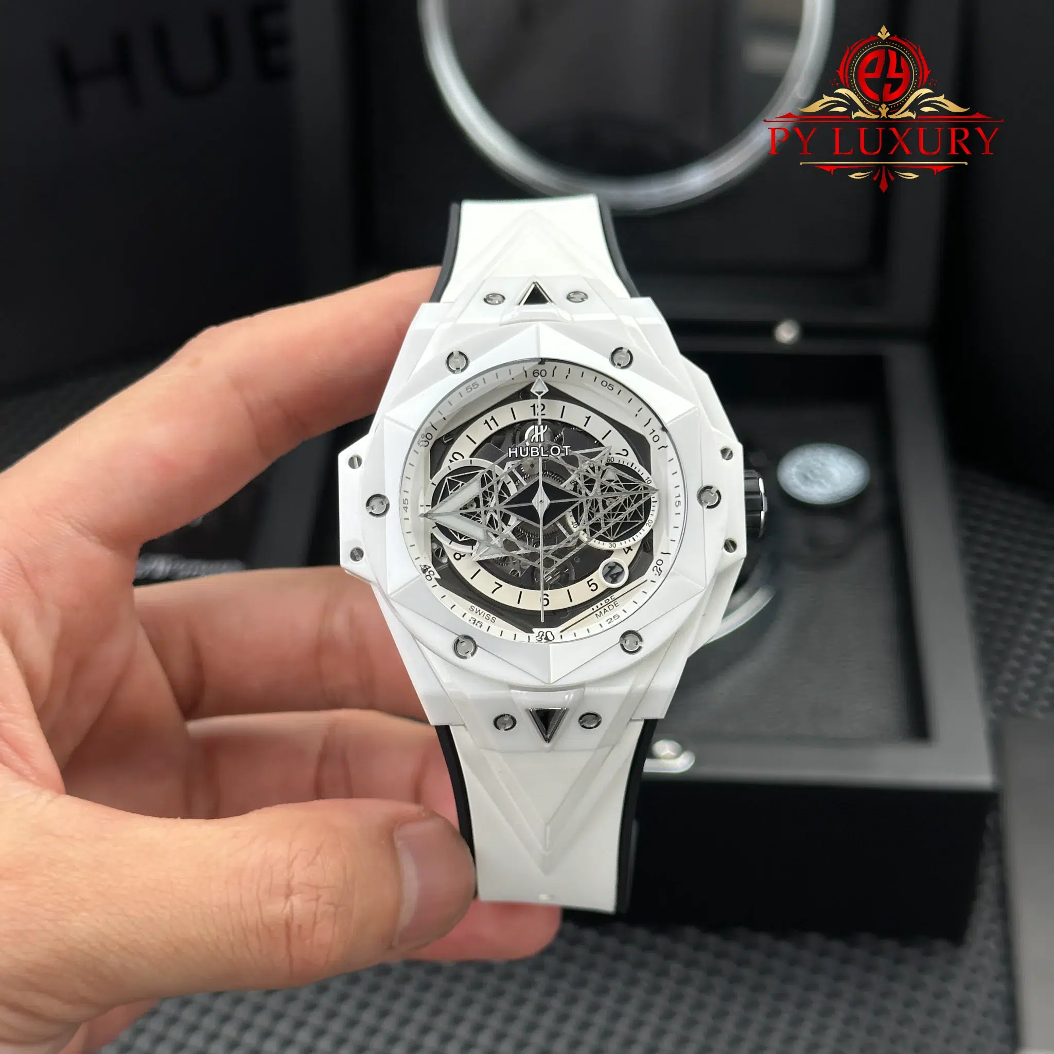 Hublot Big Bang Sang Bleu II White Ceramic Rubber Top Quality Replica BBF 45mm