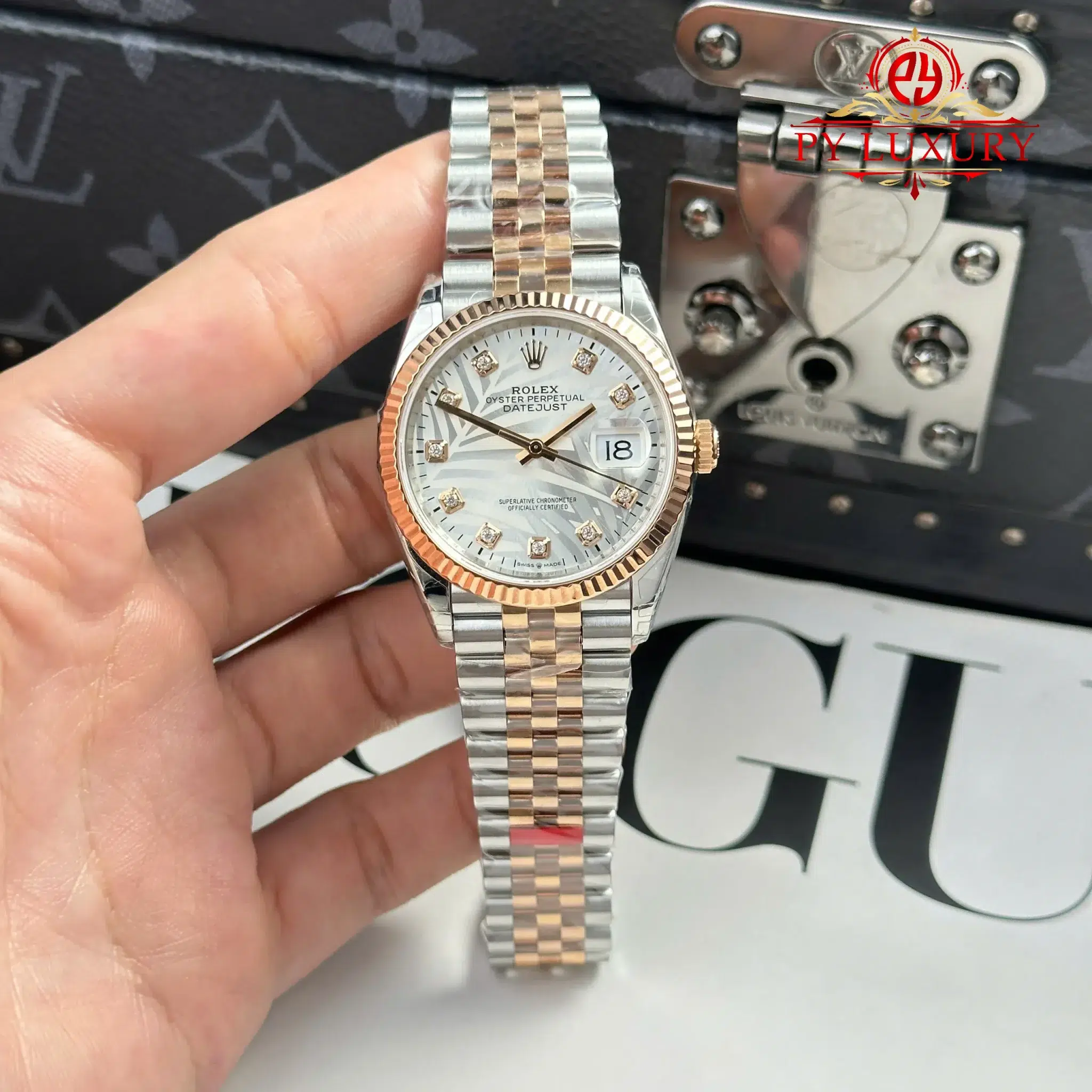 Rolex Datejust 126231 Two Tone Rose Gold Silver Palm-Motif Diamond Dial Jubilee Bracelet 1:1 Best Replica 36mm