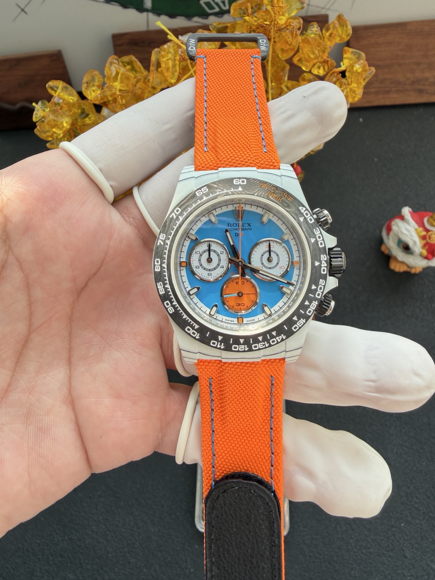 Rolex Daytona DiW VELOCE White Quartz Fiber Orange Nylon Strap 1:1 Super Clone 40mm
