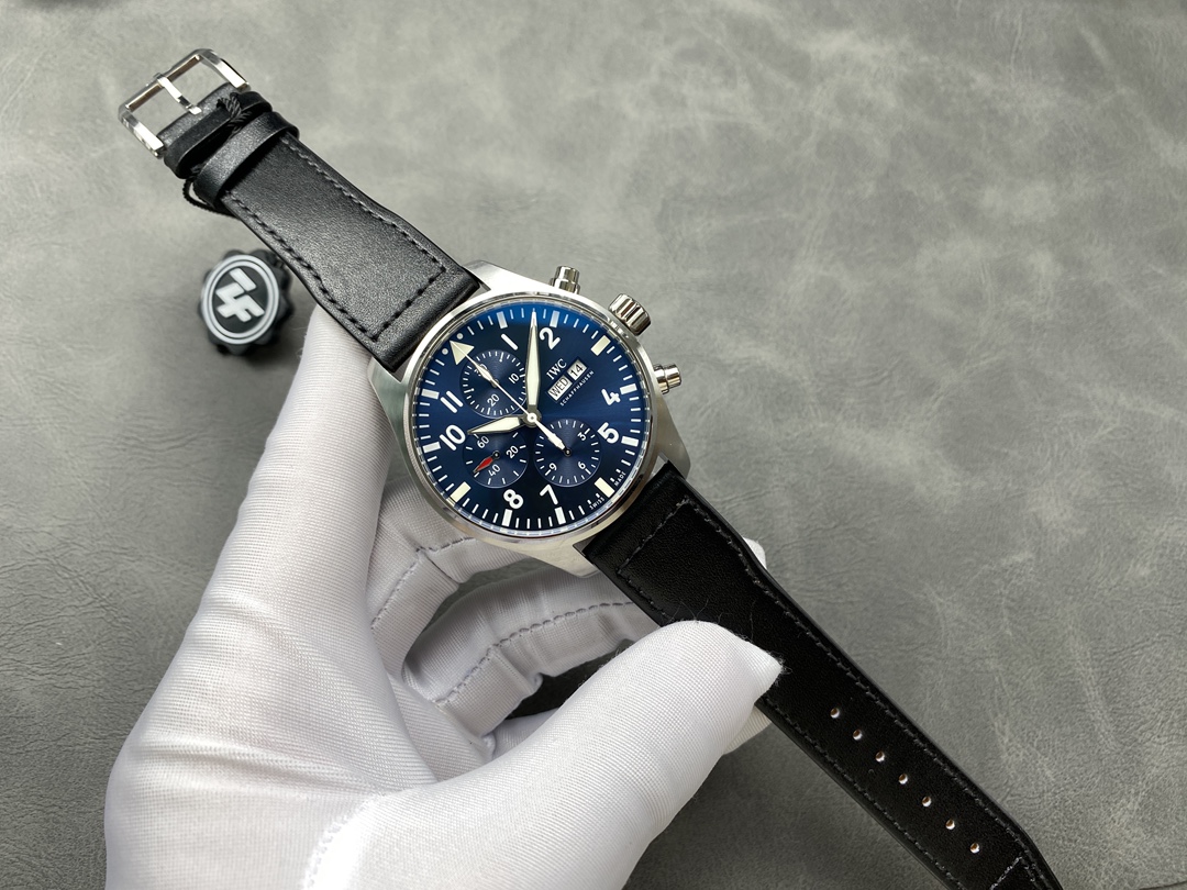 IWC Pilot Chronograph Petit Prince IW377717 Blue Dial Leather Strap Best Replica ZF 43mm