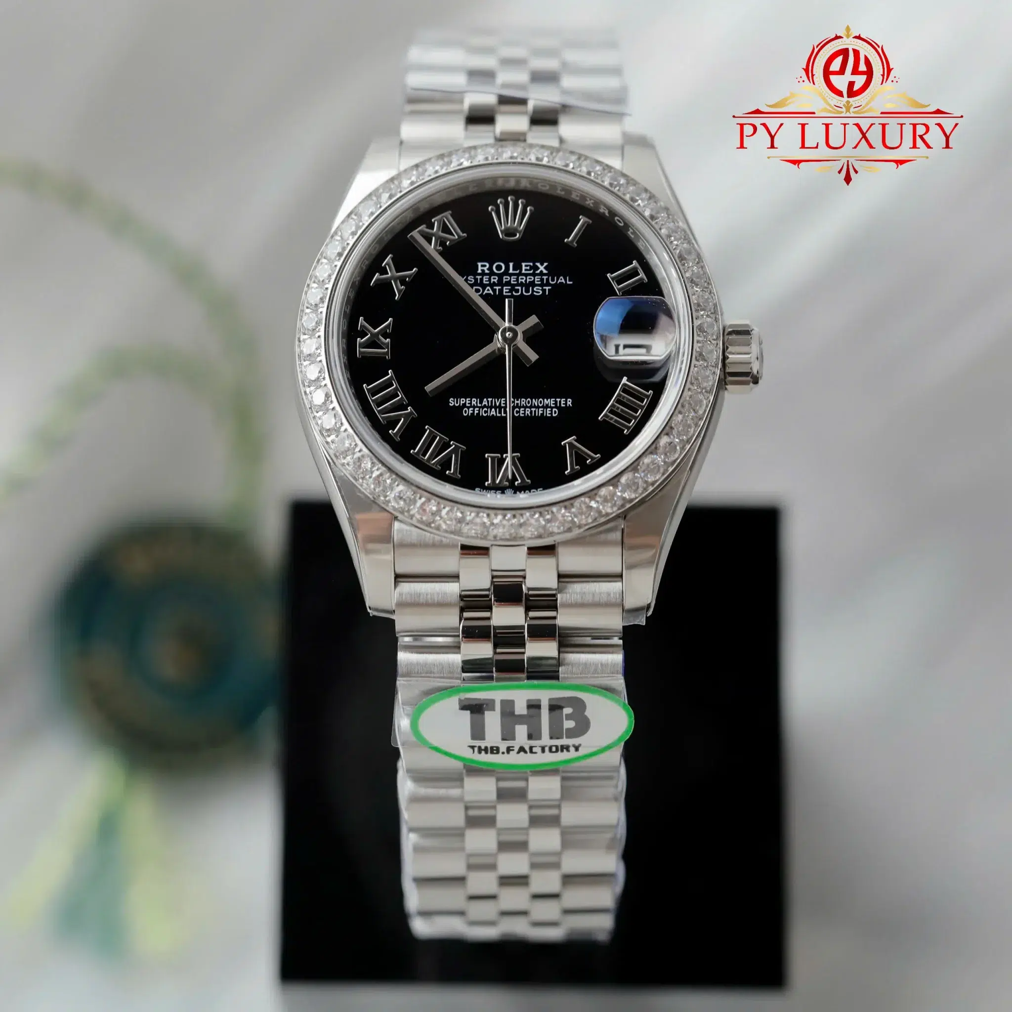 Rolex Datejust 278384RBR Black Roman Dial Diamond Bezel Jubilee Bracelet Best Replica THB 31mm