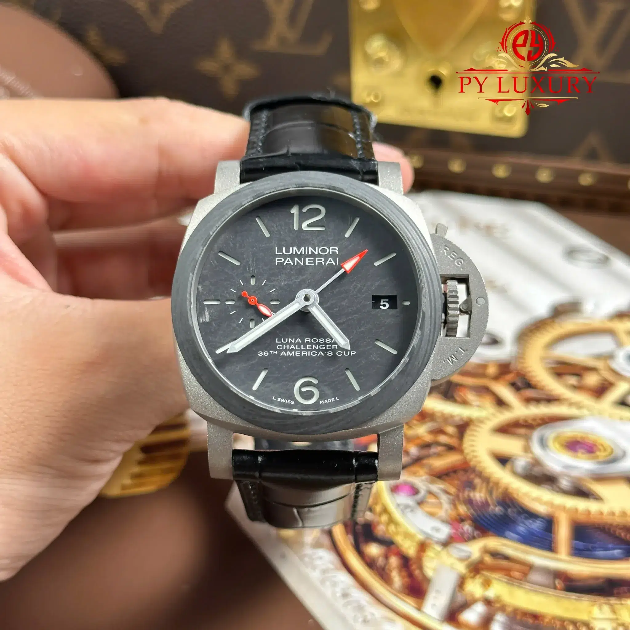 Panerai Luminor Luna Rossa GMT PAM1096 Titanium Carbotech Scafotech Leather Strap 1:1 Best Replica 42mm
