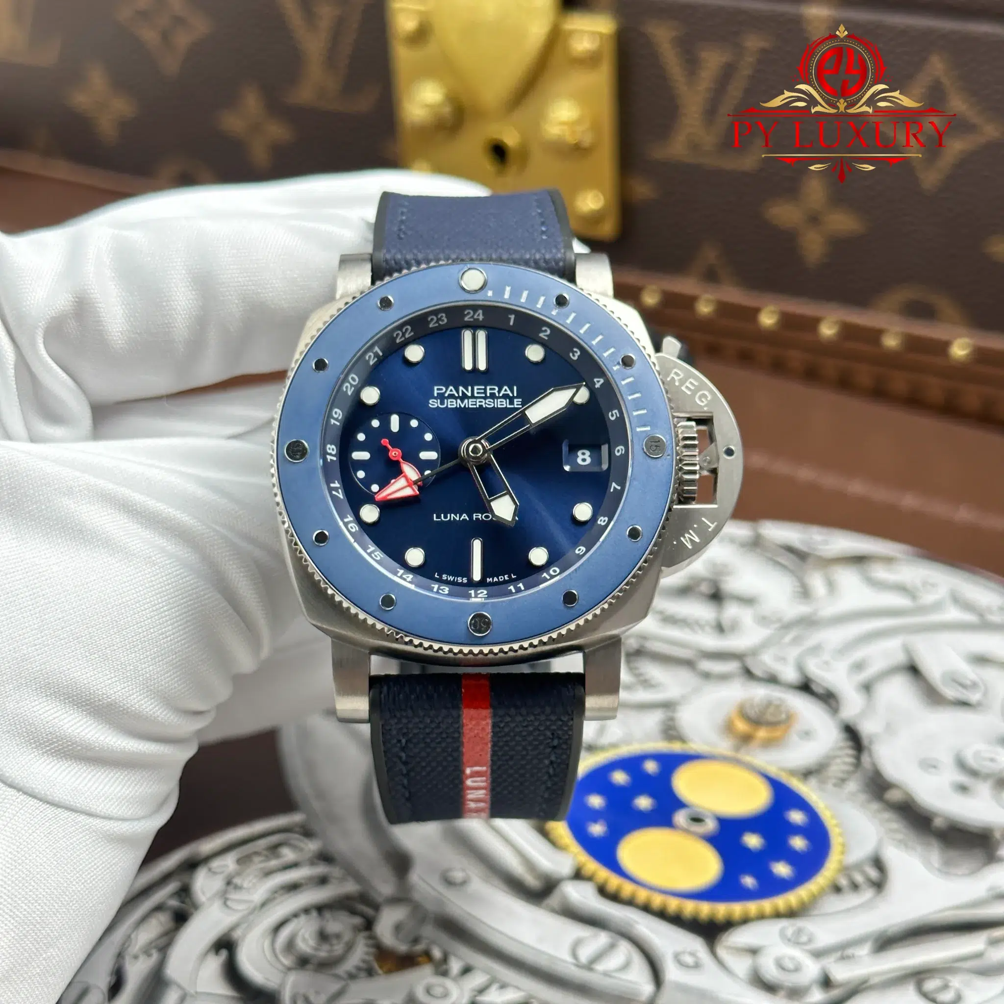 Panerai Submersible GMT Luna Rossa Titanio PAM01507 Blue Dial Rubber Strap Best Replica VSF 42mm