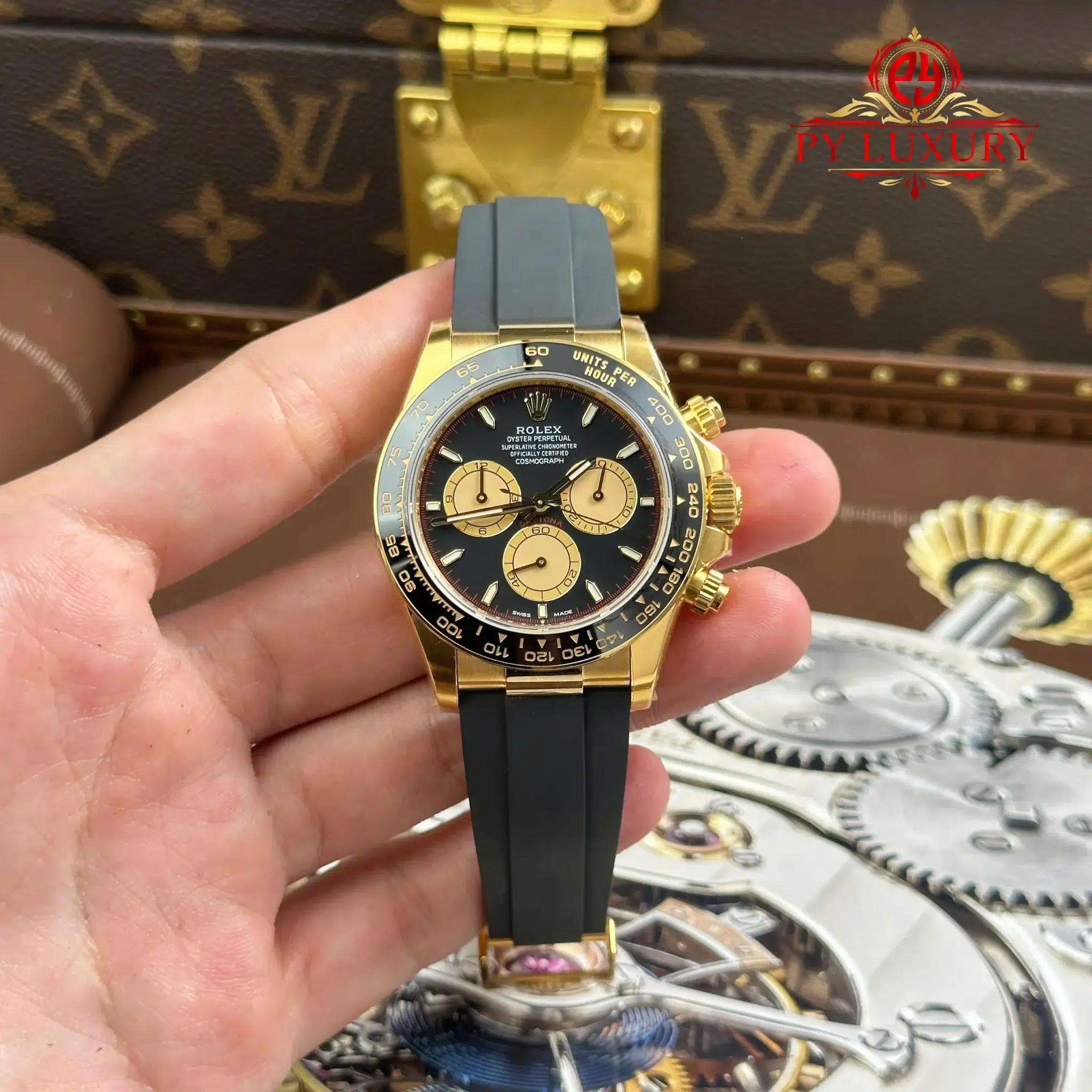 Rolex Daytona 126518LN Yellow Gold Intense Black & Champagne-Colour Dial Oysterflex Bracelet Best Replica VSF 40mm