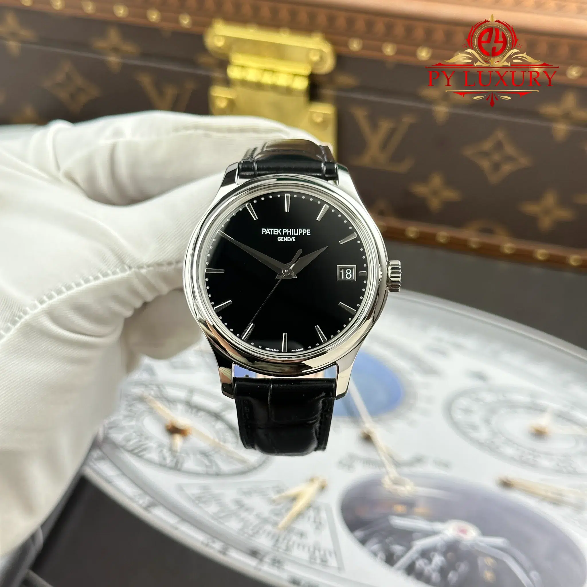 Patek Philippe Calatrava 5227G-010 Black Dial Leather Strap Best Replica 3KF 39mm