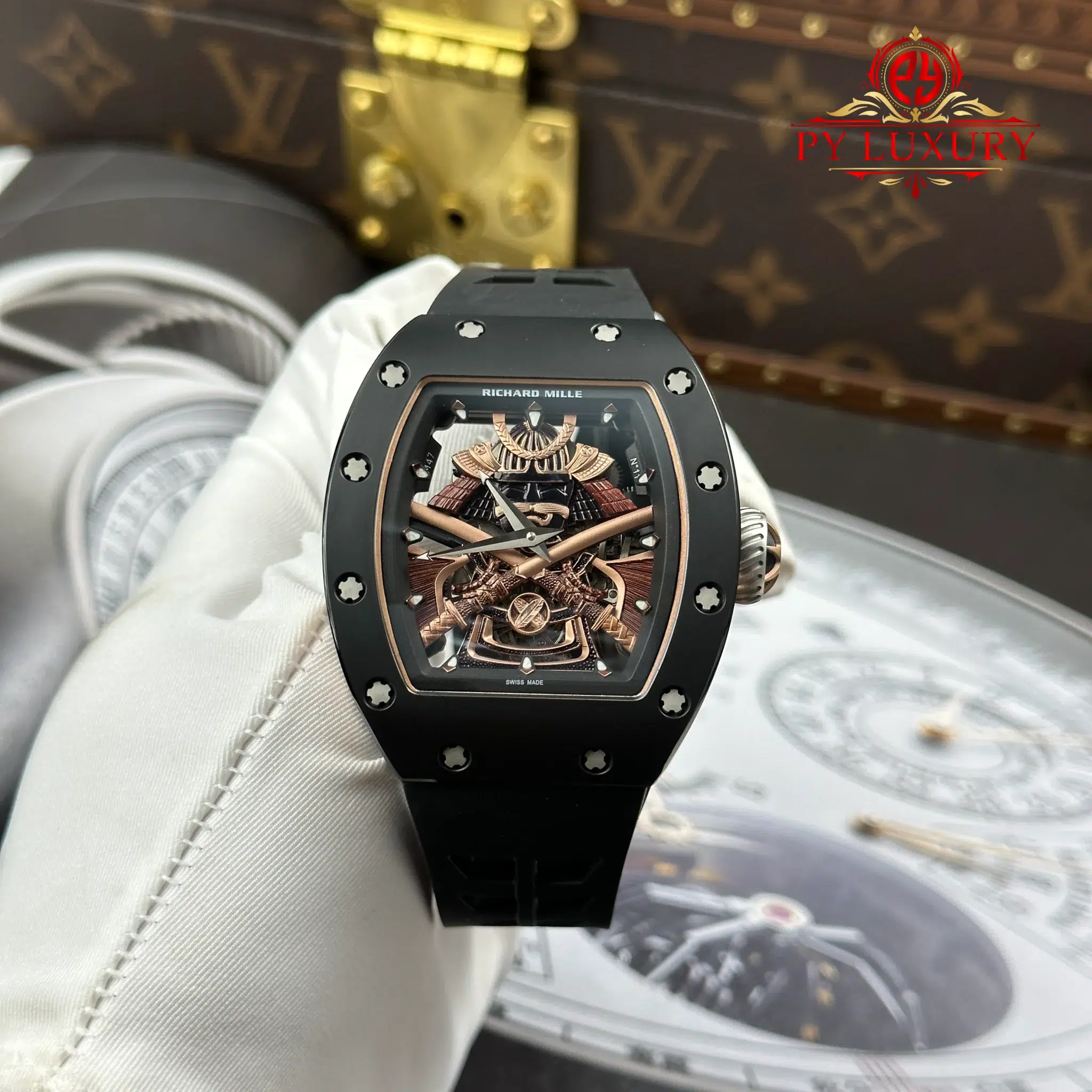 Richard Mille RM47 Samurai Tourbillon Rose Gold Black Ceramic Best Replica 42.7mm