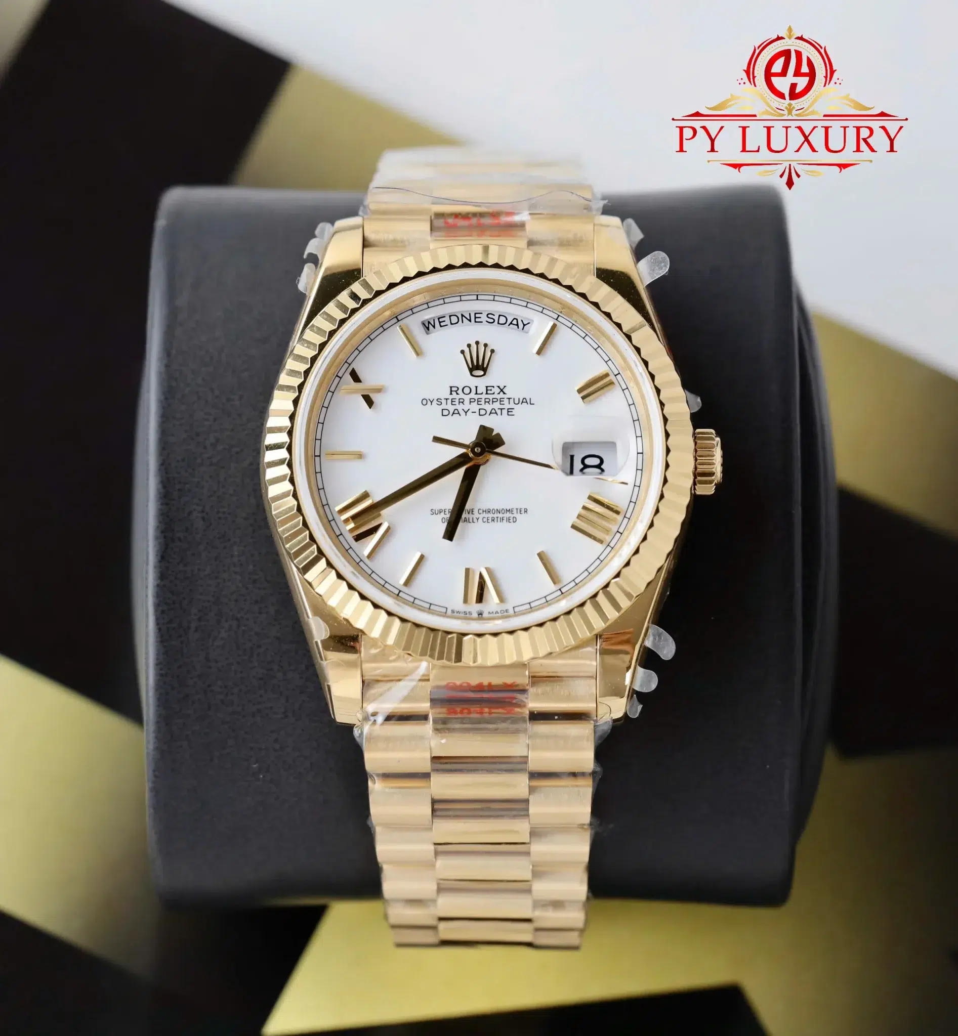 Rolex Day-Date 228238 Yellow Gold White Roman Dial Best Replica QF 40mm
