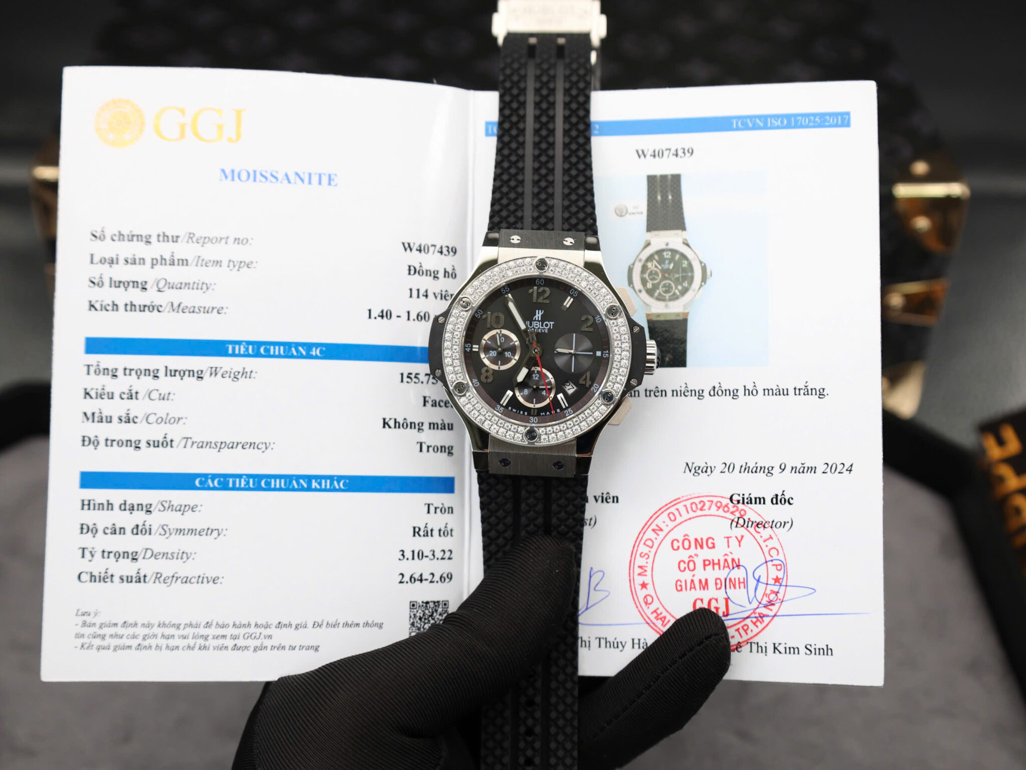 Hublot Big Bang Chronograph Steel Black Dial Custom Moissanite Bezel Replica 41mm