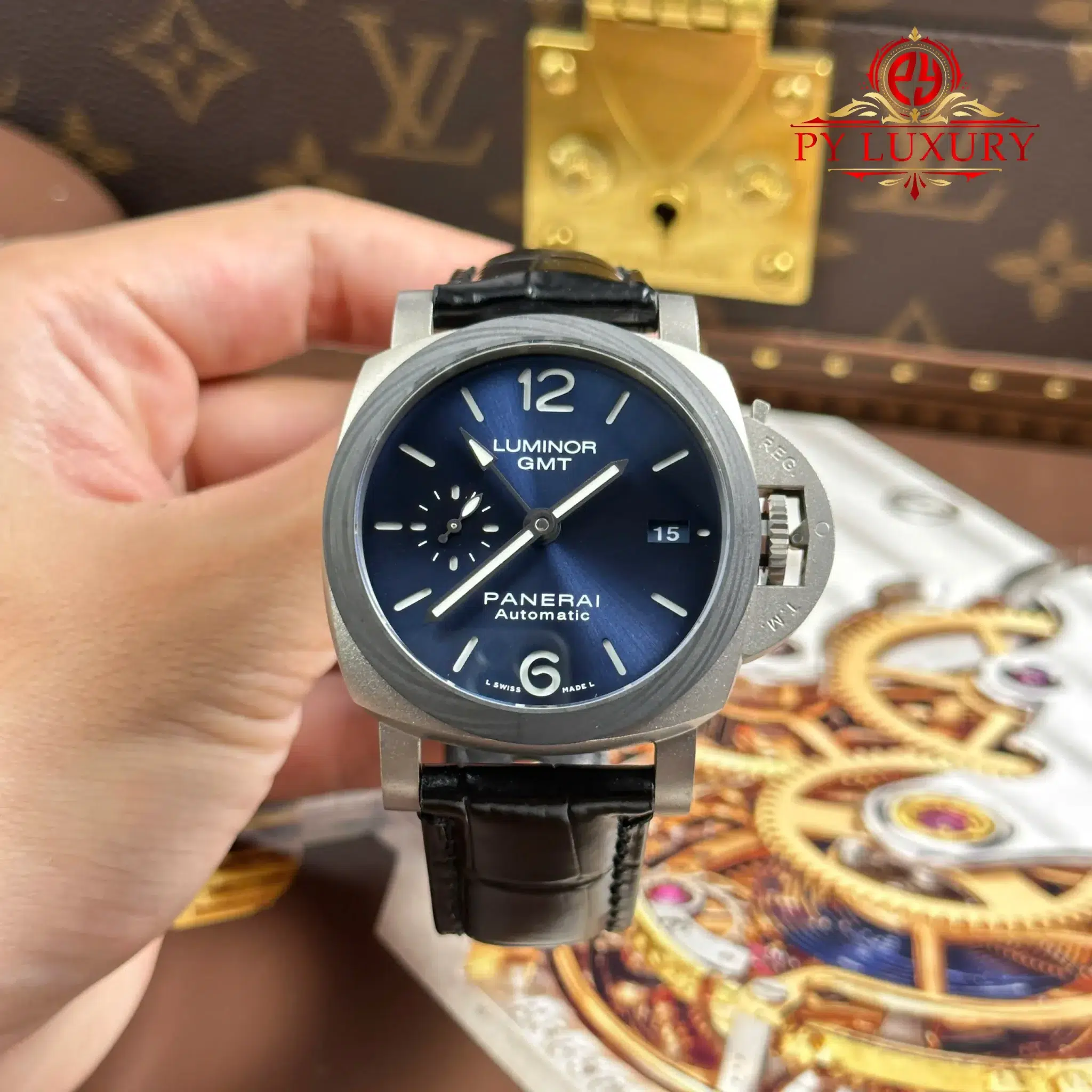 Panerai Luminor GMT PAM1279 Titanium Blue Dial Leather Strap 1:1 Best Replica 42mm